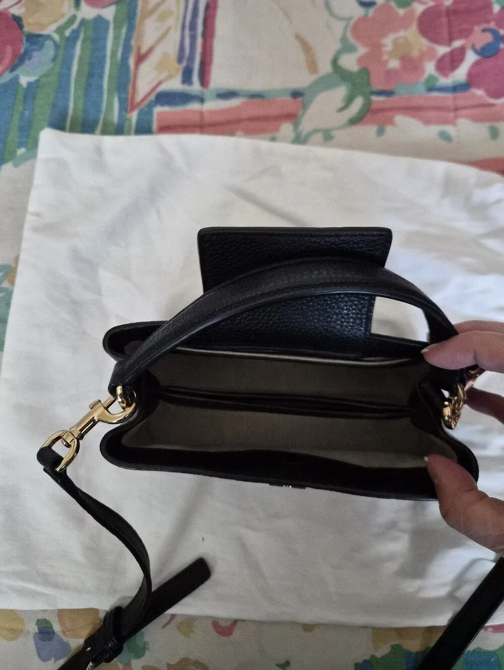 Tory Burch Mini Black Pebbled Leather Crossbody Bag Gold Hardware